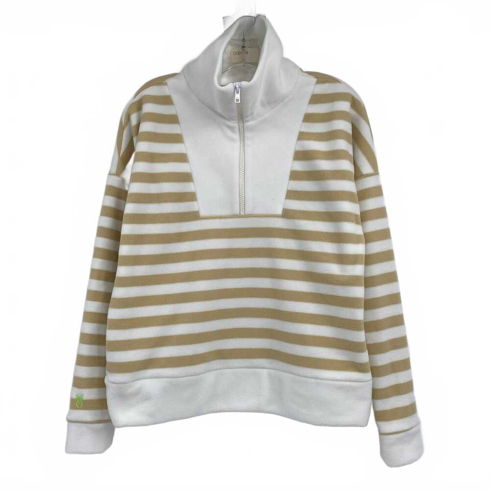 Dudley Stephens White Beige Striped 1/2 Zip Sweatshirt | Womens S